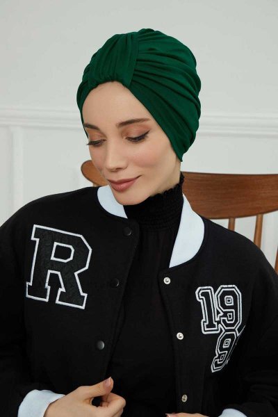 Laura - Turbante Di Cotone Verde Scuro