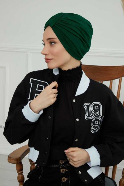 Laura - Turbante Di Cotone Verde Scuro