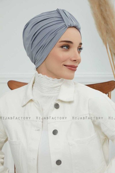 Laura - Turbante Di Cotone Grigio Chiaro