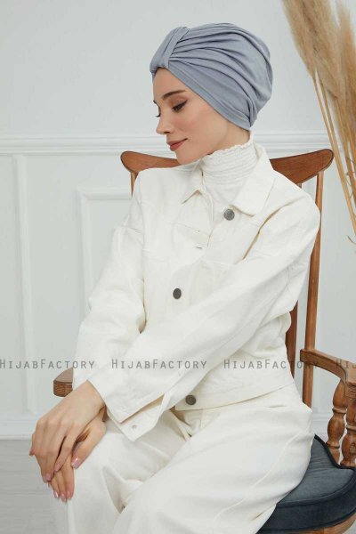 Laura - Turbante Di Cotone Grigio Chiaro