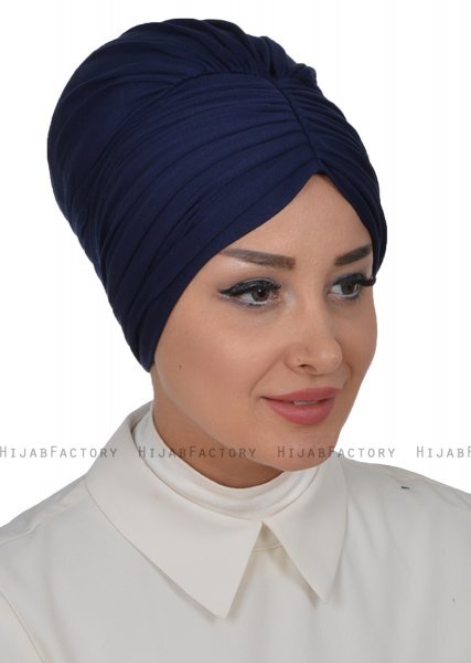 Wilma - Turbante Di Cotone Blu Navy - Ayse Turban