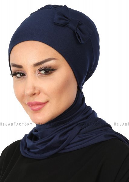 Bianca - Turbante Di Cotone Blu Navy