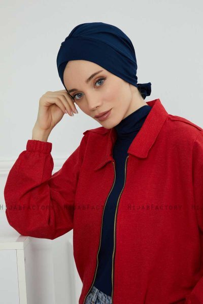 Ellie - Turbante Di Cotone Blu Navy