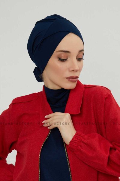 Ellie - Turbante Di Cotone Blu Navy