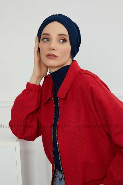 Ellie - Turbante Di Cotone Blu Navy