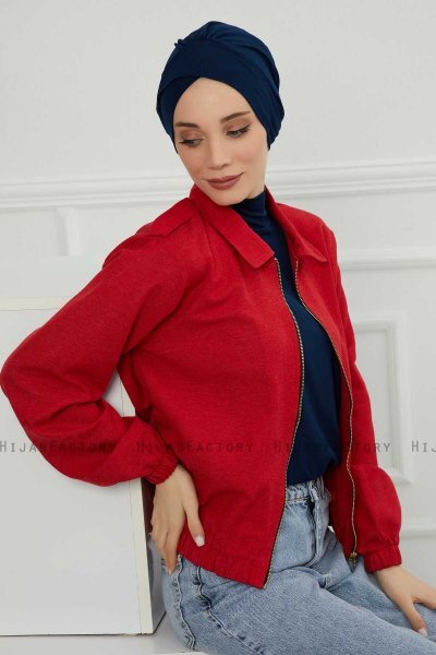 Ellie - Turbante Di Cotone Blu Navy