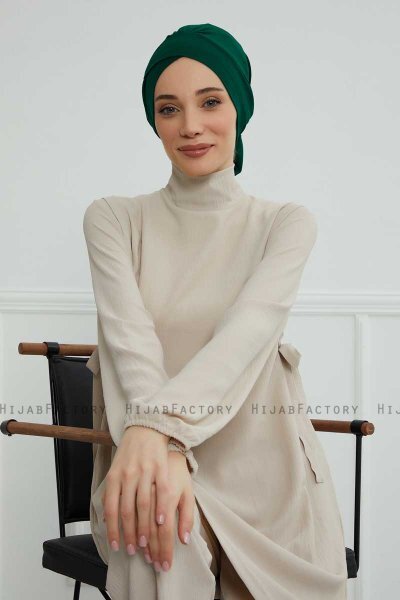 Ellie - Turbante Di Cotone Verde Scuro