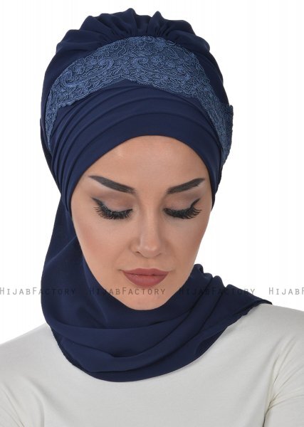 Celine - Turbante Chiffon Blu Navy - Ayse Turban