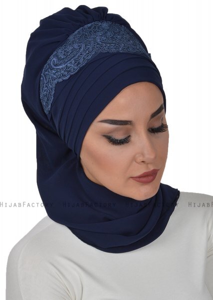 Celine - Turbante Chiffon Blu Navy - Ayse Turban