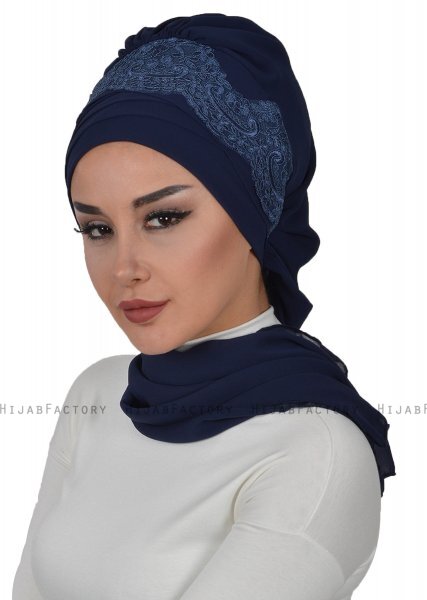 Celine - Turbante Chiffon Blu Navy - Ayse Turban
