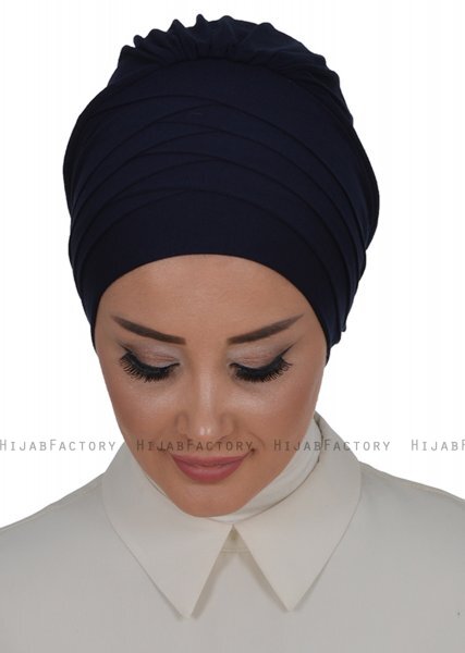 Monica - Turbante Di Cotone Blu Navy - Ayse Turban
