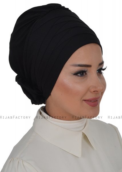Monica - Turbante Di Cotone Nero - Ayse Turban