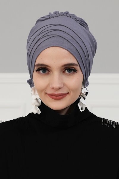 Monica - Turbante Di Cotone Grigio - Ayse Turban