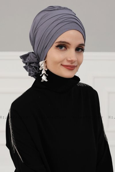 Monica - Turbante Di Cotone Grigio - Ayse Turban