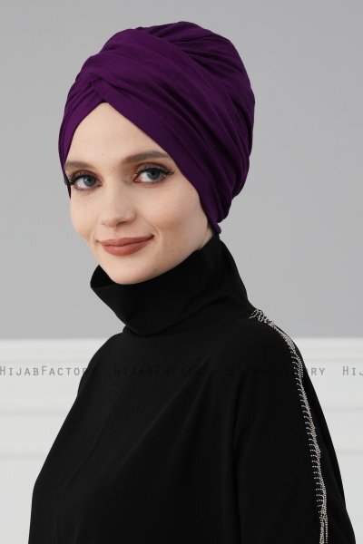 Fiona - Turbante Di Cotone Viola - Ayse Turban