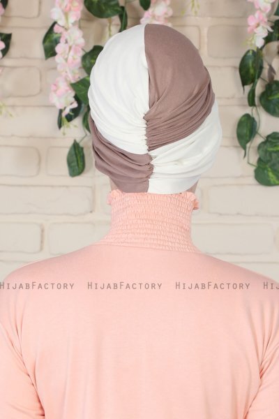 Fiona - Turbante Di Cotone Taupe Scuro & Creme