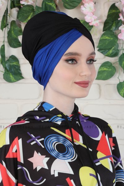 Fiona - Turbante Di Cotone Nero & Blu