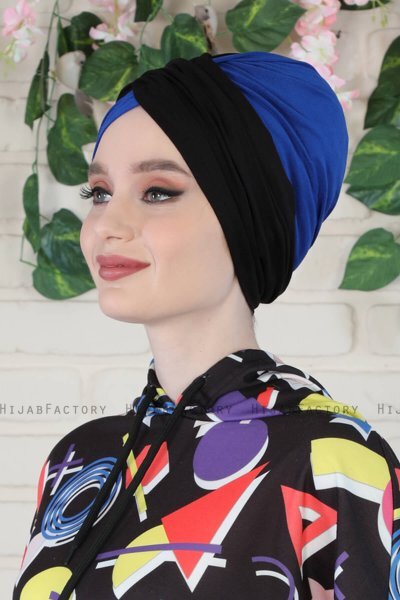 Fiona - Turbante Di Cotone Nero & Blu