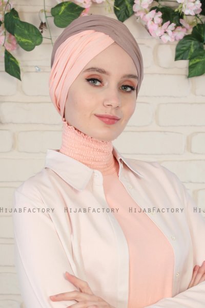 Fiona - Turbante Di Cotone Taupe Scuro & Rosa Antico