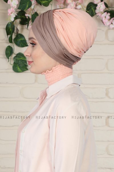 Fiona - Turbante Di Cotone Taupe Scuro & Rosa Antico