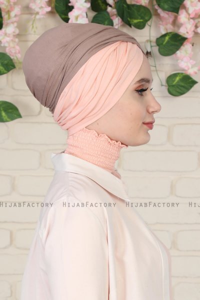 Fiona - Turbante Di Cotone Taupe Scuro & Rosa Antico