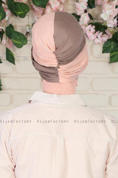 Fiona - Turbante Di Cotone Taupe Scuro & Rosa Antico