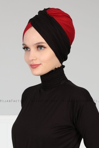 Fiona - Turbante Di Cotone Nero & Bordò