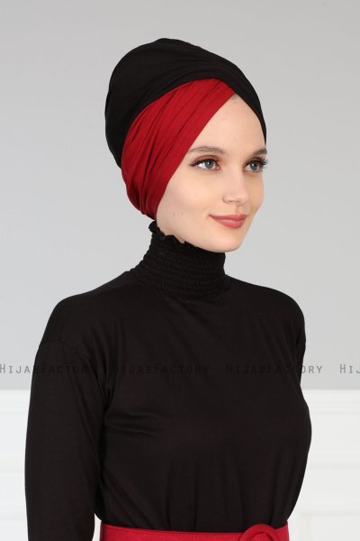 Fiona - Turbante Di Cotone Nero & Bordò