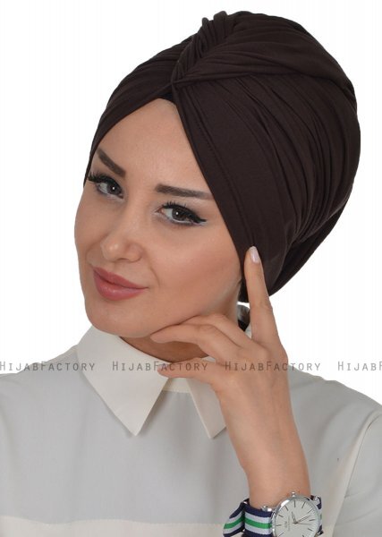Amy - Turbante Di Cotone Marrone - Ayse Turban