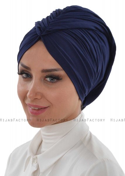 Amy - Turbante Di Cotone Blu Navy - Ayse Turban