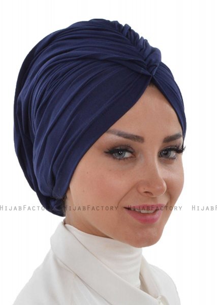 Amy - Turbante Di Cotone Blu Navy - Ayse Turban