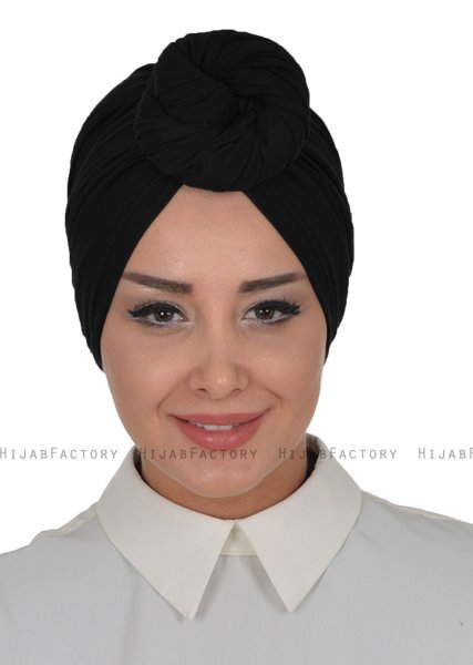 Amy - Turbante Di Cotone Nero - Ayse Turban 320001-1