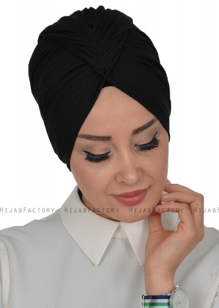 Amy - Turbante Di Cotone Nero - Ayse Turban 320001-3