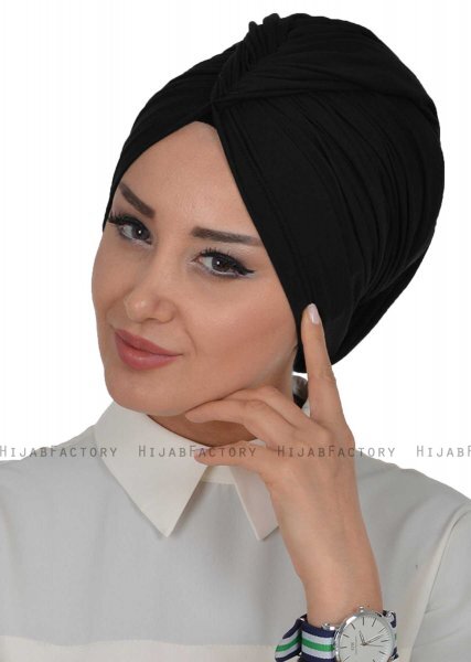 Amy - Turbante Di Cotone Nero - Ayse Turban 320001-4