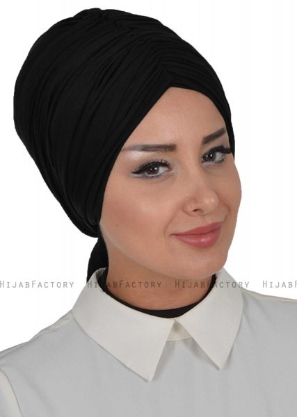 Amy - Turbante Di Cotone Nero - Ayse Turban 320001-5
