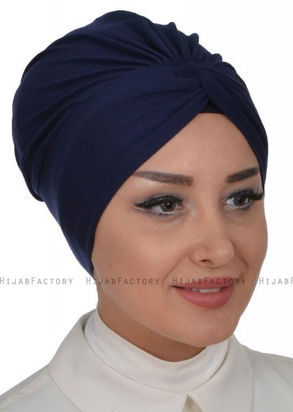 Astrid - Turbante Di Cotone Blu Navy - Ayse Turban