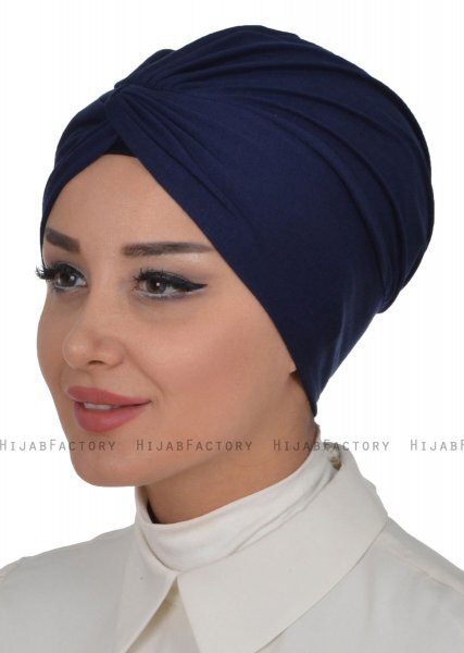 Astrid - Turbante Di Cotone Blu Navy - Ayse Turban