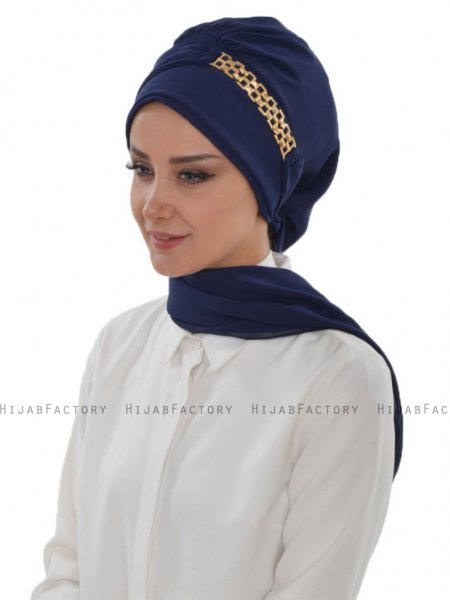 Carmen Marinblå Instant One-Piece Praktisk Hijab Ayse Turban 325423-2