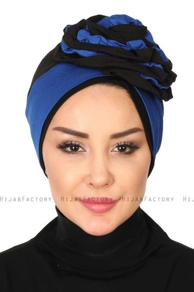 Clara - Turbante Di Cotone Blu & Nero