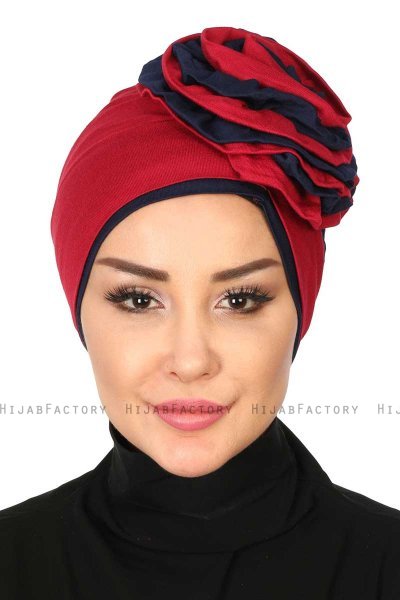 Clara - Turbante Di Cotone Bordò & Blu Navy