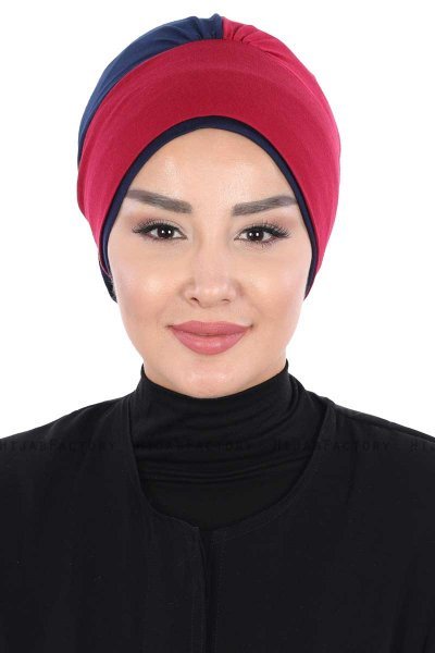 Clara - Turbante Di Cotone Bordò & Blu Navy
