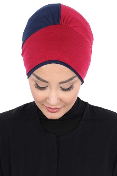 Clara - Turbante Di Cotone Bordò & Blu Navy