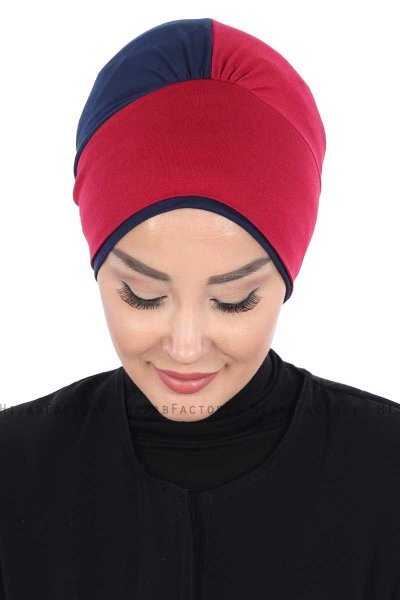 Clara - Turbante Di Cotone Bordò & Blu Navy