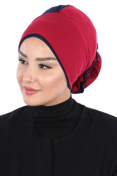 Clara - Turbante Di Cotone Bordò & Blu Navy