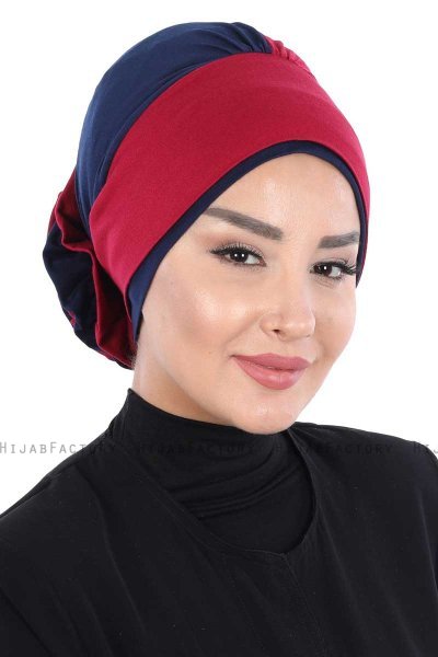 Clara - Turbante Di Cotone Bordò & Blu Navy