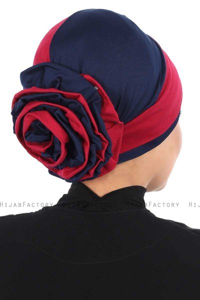 Clara - Turbante Di Cotone Bordò & Blu Navy