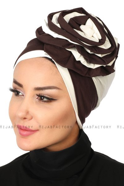 Clara - Turbante Di Cotone Marrone & Creme