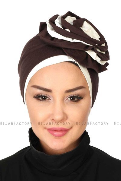 Clara - Turbante Di Cotone Marrone & Creme