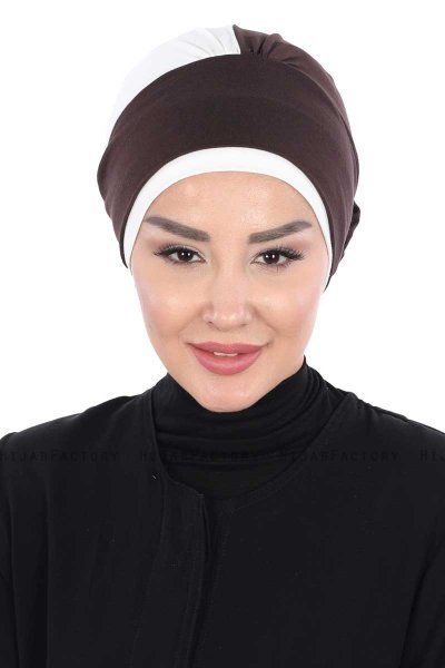 Clara - Turbante Di Cotone Marrone & Creme