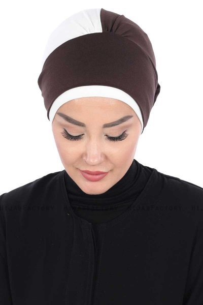 Clara - Turbante Di Cotone Marrone & Creme